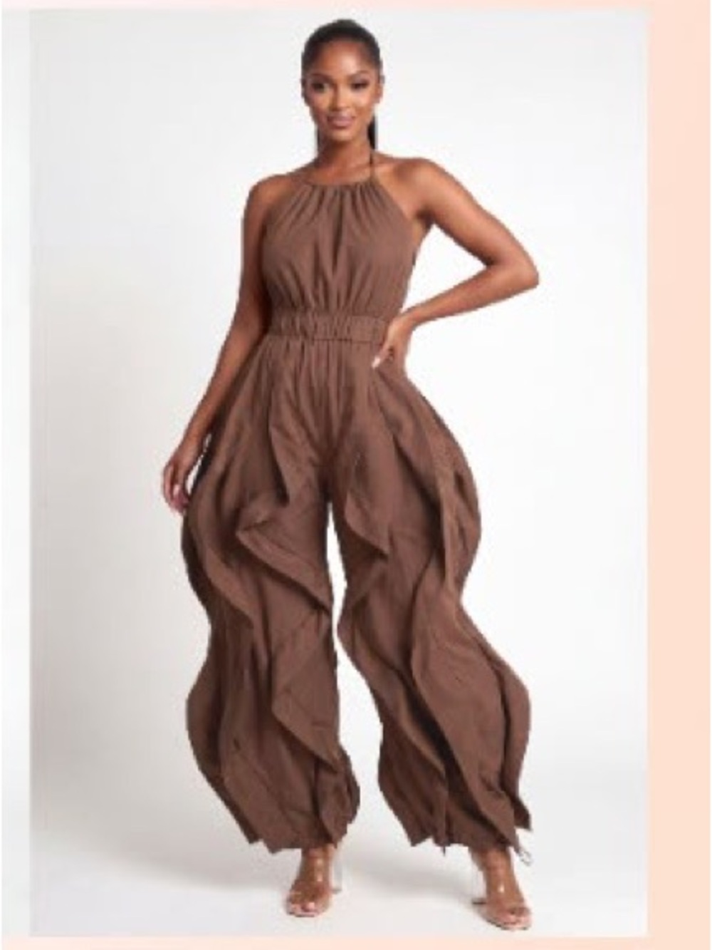 Ruffle Draped Halter Jumpsuit